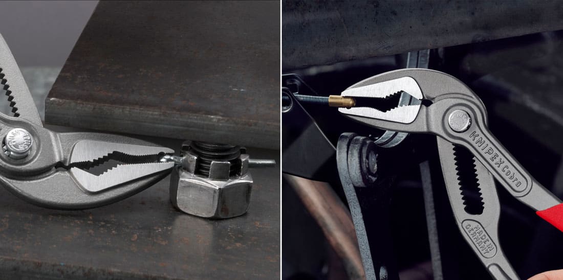 Ergonomiczne szczypce KNIPEX Cobra ES 180 mm z 18-pozycyjną regulacją.