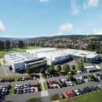 Widok z lotu ptaka na nowoczesny zakład produkcyjny Rennsteig w Viernau (Turyngia) - fabryka narzędzi.