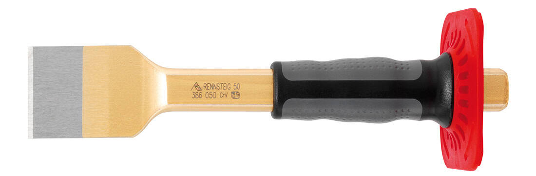 Szeroki przecinak budowlany RENNSTEIG używany do ręcznego skuwania tynku i zaprawy murarskiej