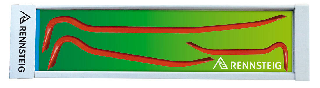 Zestaw profesjonalnych łomów RENNSTEIG o różnych profilach, przeznaczonych do prac rozbiórkowych i montażowych