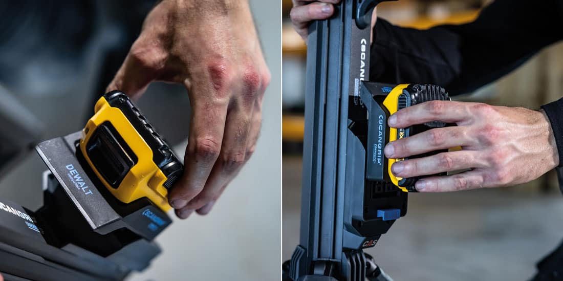 Podłączanie akumulatora 18V do lampy SCANGRIP TOWER 8 CONNECT z użyciem systemu CONNECT