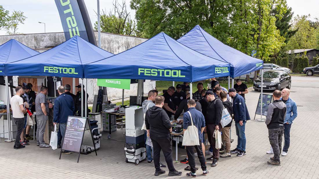 Uczestnicy Festool Roadshow 2026 przy stanowiskach warsztatowych i konkursowych w Lublinie