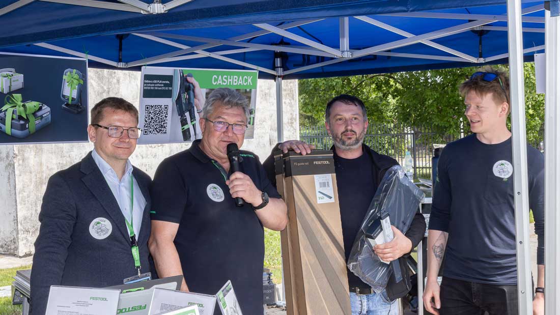 Wręczenie nagrody uczestnikowi konkursu podczas Festool Roadshow 2026 w Lublinie