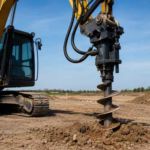 Osprzęt do koparki z wiertnicą hydrauliczną pracującą w gruncie podczas robót ziemnych